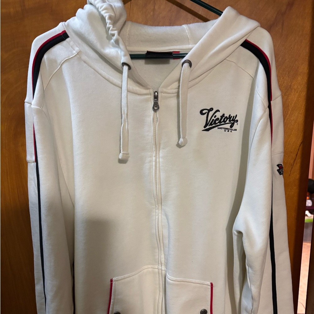 Victory White Zip-Up Hoodie